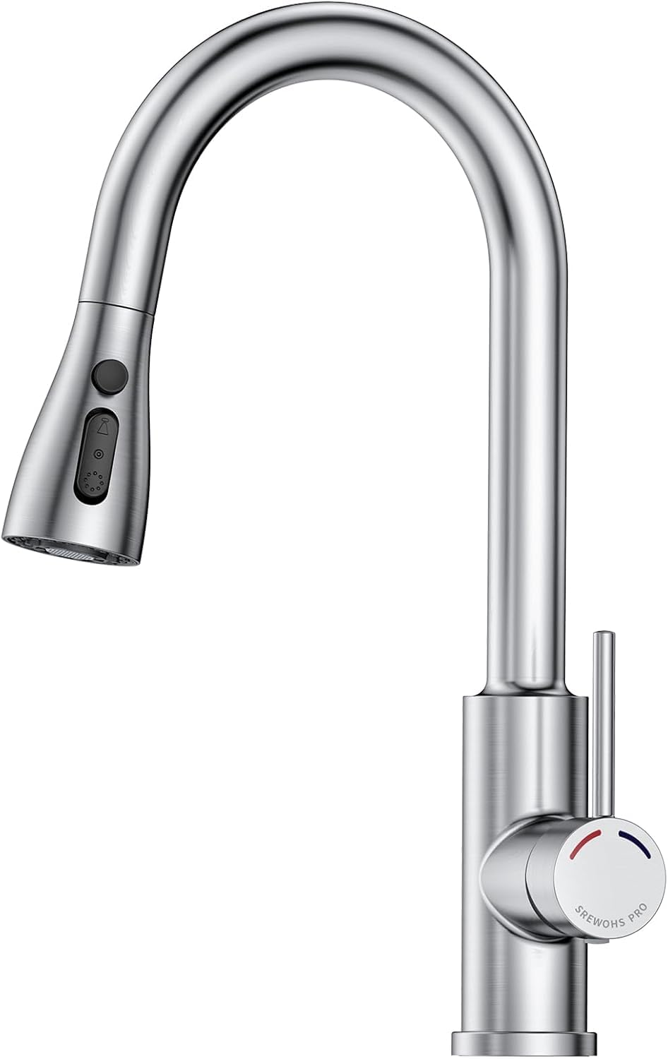 Robinet Cuisine avec Douchette Extensible Mitigeur - SREWOHS PRO Rabattable Mitigeur Evier de Cuisine avec 4 Douchette Modes, 360° d'Évier à Arc Élevé Acier Inoxydable Robinet Cuisine