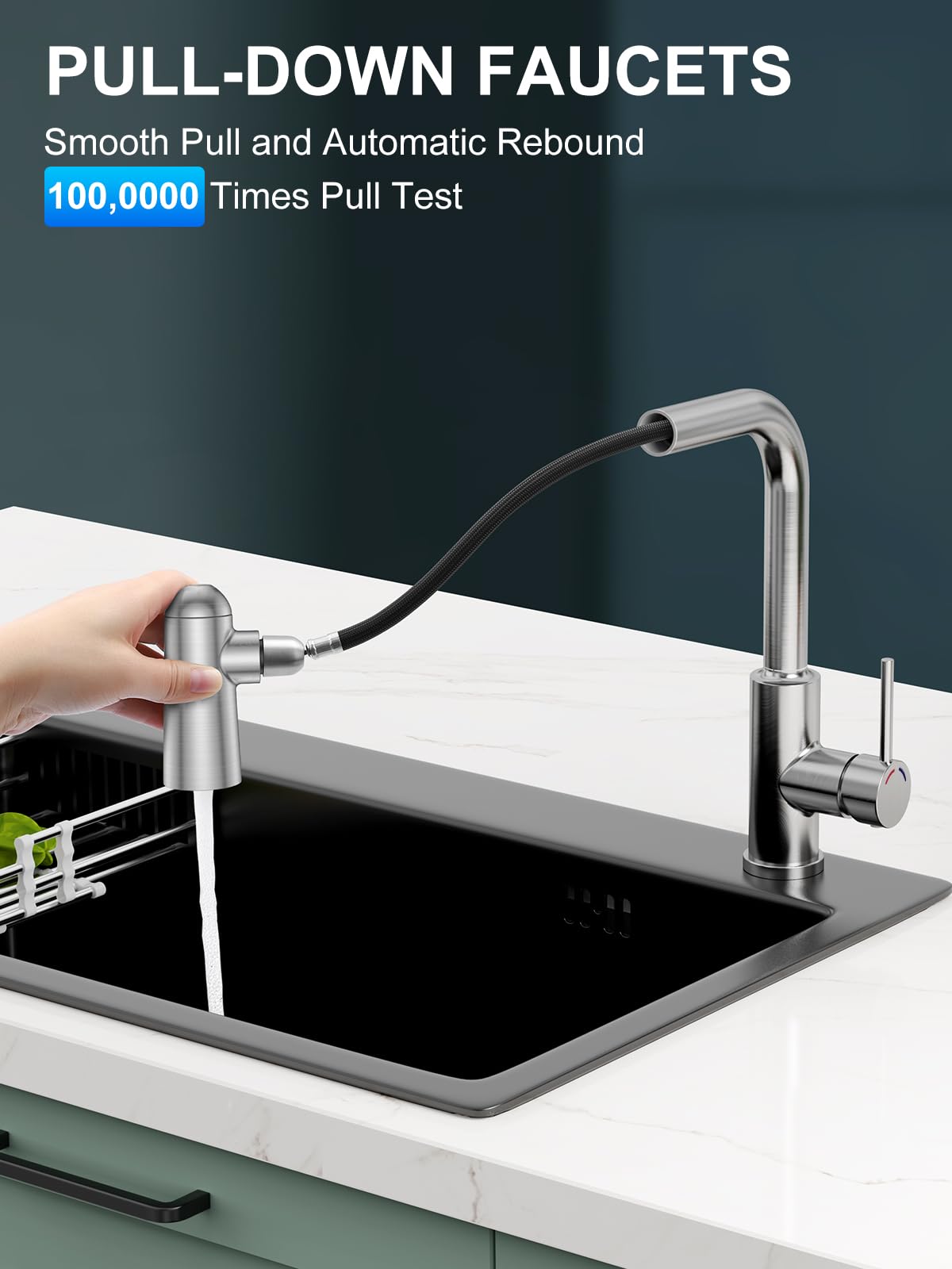 SREWOHS PRO Grifo Cocina Extraible - Grifo de Cocina Fregadero con Ducha de 3 Modos de Rociado Giratorio a 360°, Mezclador Cabezal Grifo Cocina Monomando Flexible, Acero Inoxidable