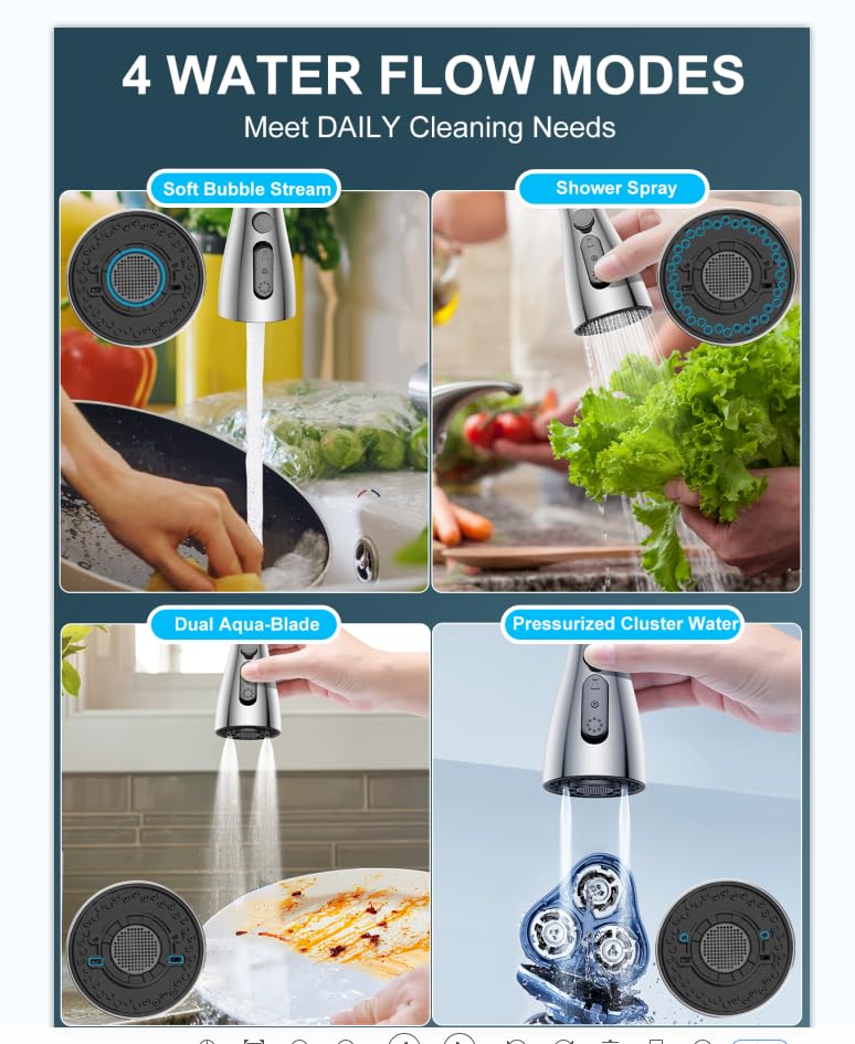 SREWOHS PRO Rubinetto Lavello Cucina Molla,4 Modelli di Spruzzo,Rotazione a 360°,Arco alto(160mm),G3/8,Adatto lavelli a 1 foro,Maniglia singola,Rubinetti commerciali,Acciaio inossidabile spazzolato