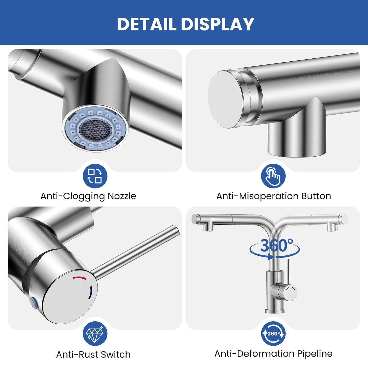 Hochdruck Küchenarmatur Ausziehbar mit 2 Strahlarten, SREWOHS PRO 360° Schwenkbarer Einhebelmischer Wasserhahn für Spüle, L-förmige Mischbatterie aus Edelstahl Gebürstet (L-EU G3/8)
