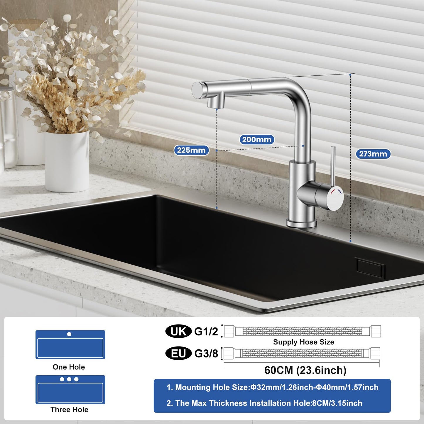 Hochdruck Küchenarmatur Ausziehbar mit 2 Strahlarten, SREWOHS PRO 360° Schwenkbarer Einhebelmischer Wasserhahn für Spüle, L-förmige Mischbatterie aus Edelstahl Gebürstet (L-EU G3/8)