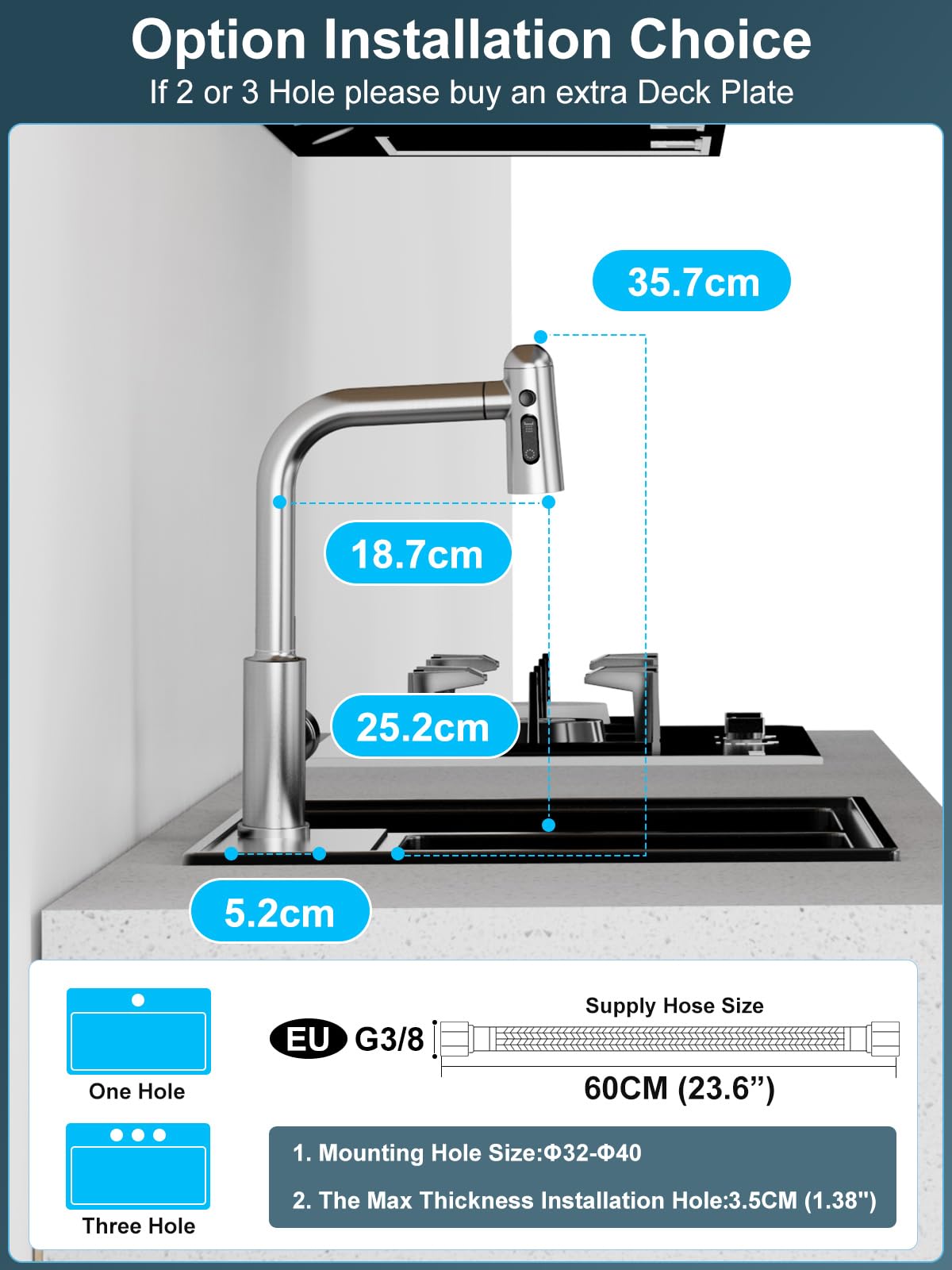 SREWOHS PRO Grifo Cocina Extraible - Grifo de Cocina Fregadero con Ducha de 3 Modos de Rociado Giratorio a 360°, Mezclador Cabezal Grifo Cocina Monomando Flexible, Acero Inoxidable